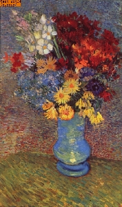 Blumen in blauer Vase nach van Gogh